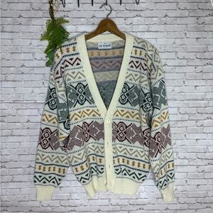 Vintage Le Tigre Geometric Batik Acrylic Button Down Grandpa Cardigan